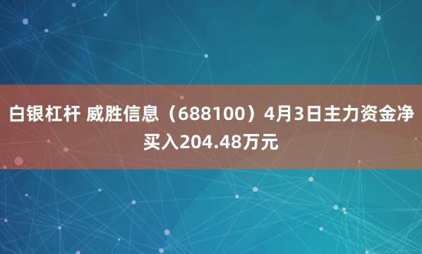 白银杠杆 威胜信息（688100）4月3日主力资金净买入204.48万元