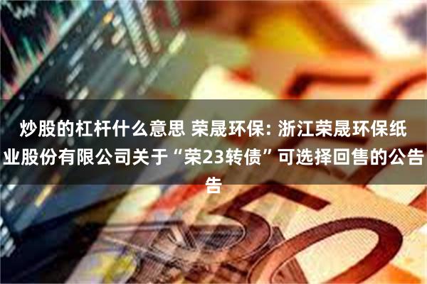炒股的杠杆什么意思 荣晟环保: 浙江荣晟环保纸业股份有限公司关于“荣23转债”可选择回售的公告