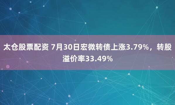 太仓股票配资 7月30日宏微转债上涨3.79%，转股溢价率33.49%