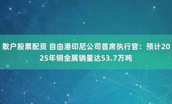 散户股票配资 自由港印尼公司首席执行官：预计2025年铜金属销量达53.7万吨